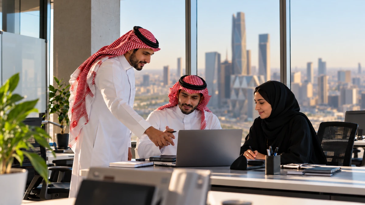 فريق سعودي يتعاون في بيئة عمل حديثة